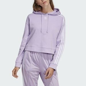 Adidas Originals 3-Stripes Cropped Hoodie in Purple Glow Size Small